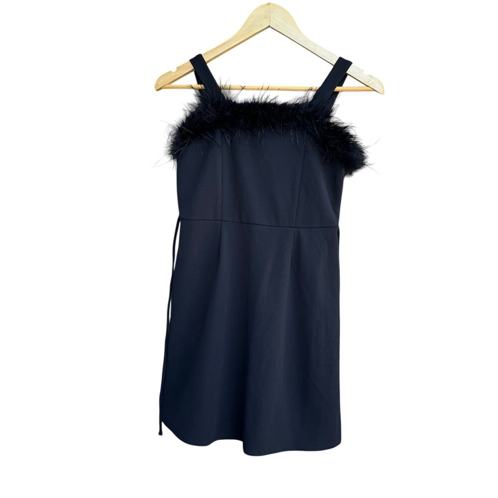 Xtraordinary Girls Dress Size 14 Black Feather Trim Square Neck Party Formal